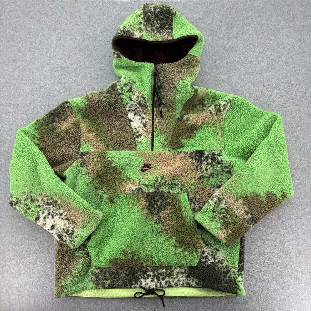 Nike ACG Mens Large Therma Fit Fleece Hoodie Green Camo Sherpa Pullover